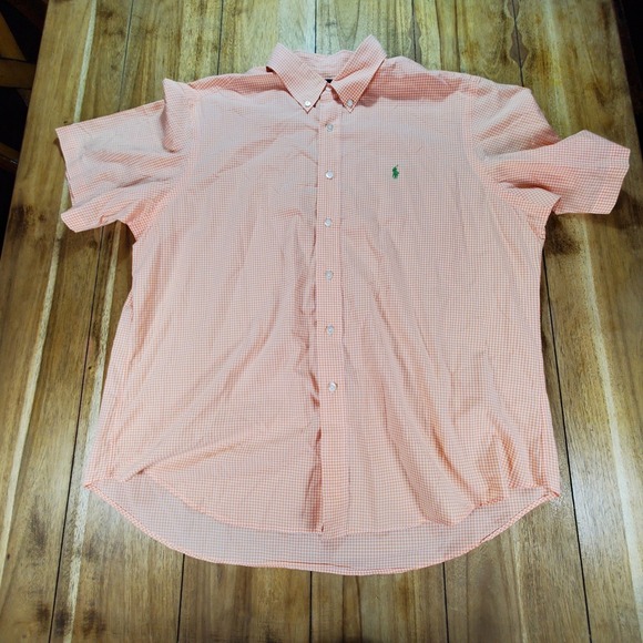 Polo Ralph Lauren Shirt Mens XXL Orange White Check Classic Fit Short Sleeve - Picture 5 of 9